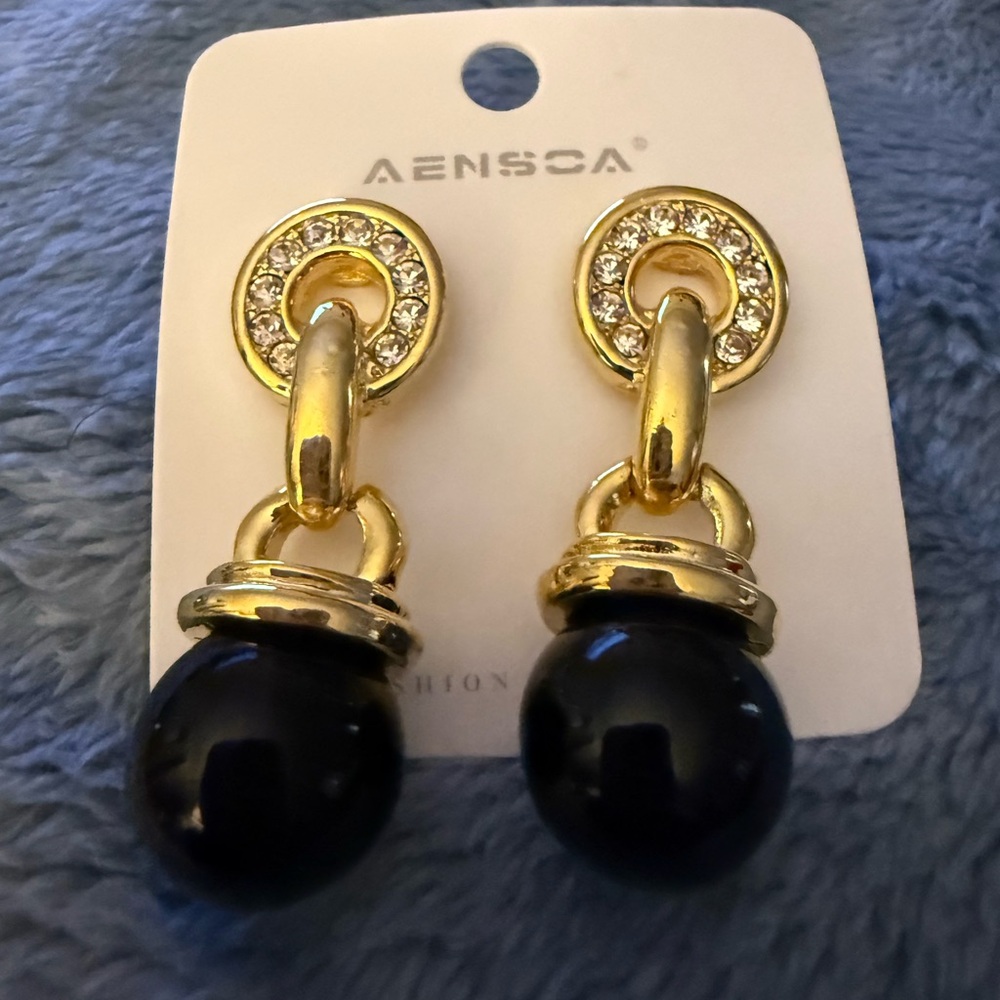Gold and Black Crystal Drop Earrings